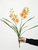 Real Touch Artificial Cymbidium Orchid Flowers Faux Orchid Flowers Stem with Leaves 2 Branches for Home Wedding Decoration