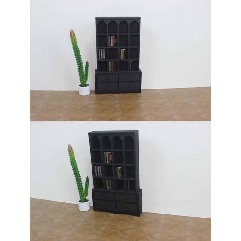 Kids Playroom Storage Shelf Vintage Miniature Bookshelf 1/12 Dollhouses Furniture Toy Organizer Safe Pretend Play Toy