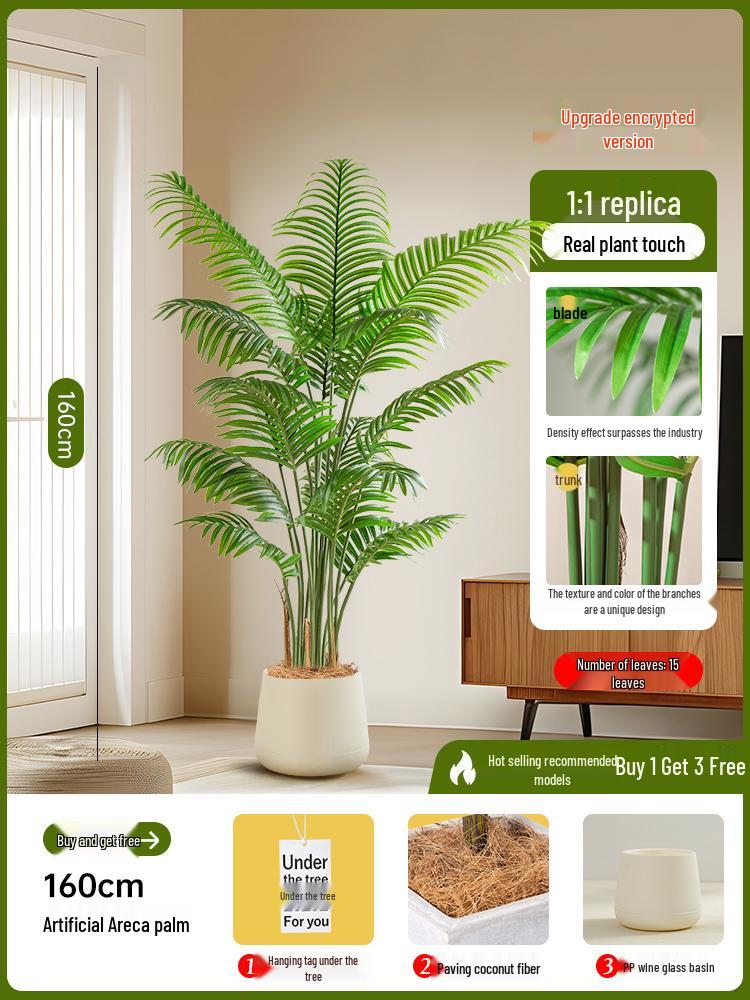 Luxury Fishtail Palm Artificial Tree for Indoor Living Room Decor - Bionic Green Plant In Pot for Floor Landscaping.