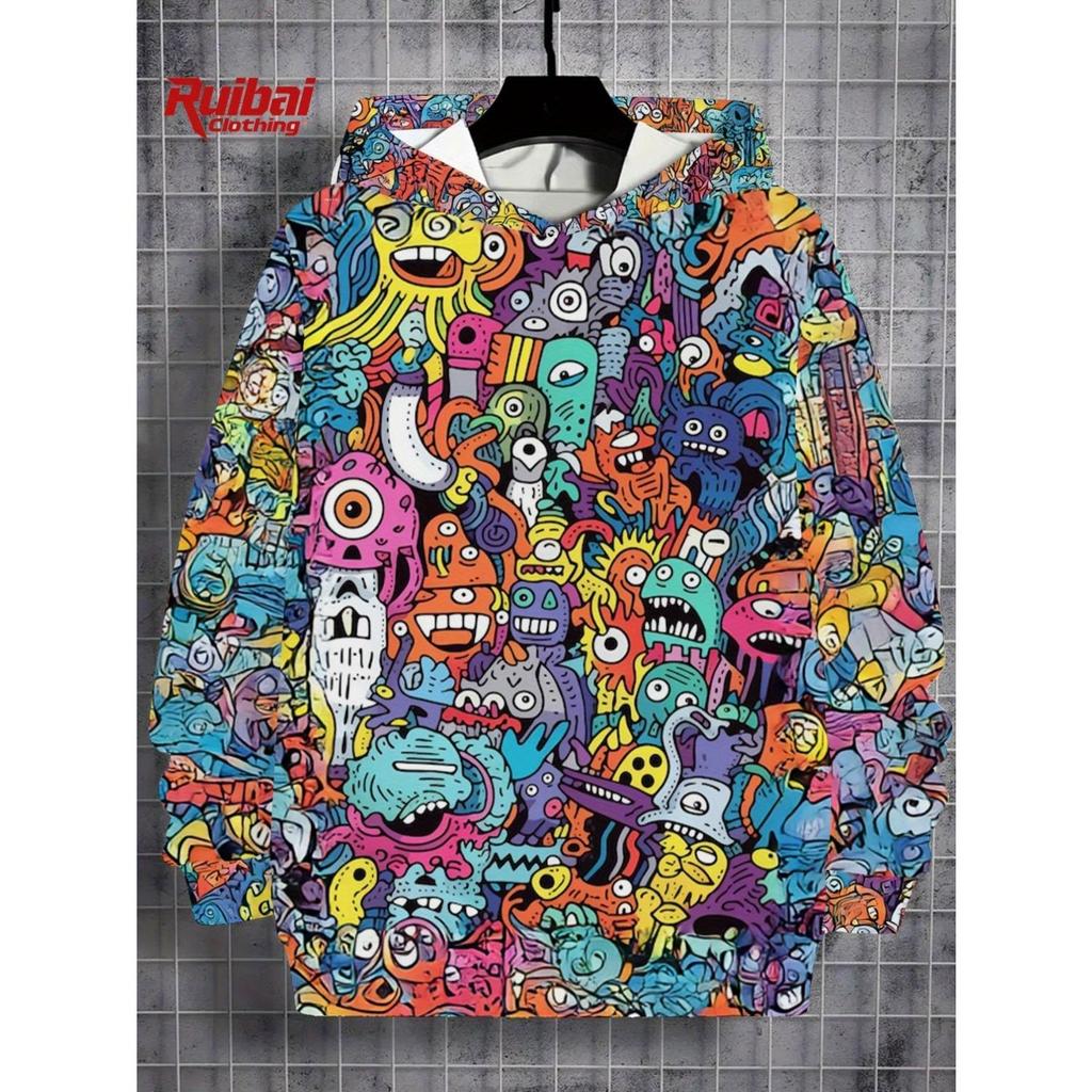 Children's Clothing, Boys' Creative 3D Printed Hooded Sweatshirt, Boys' Casual Sports Long Sleeved Hooded Top