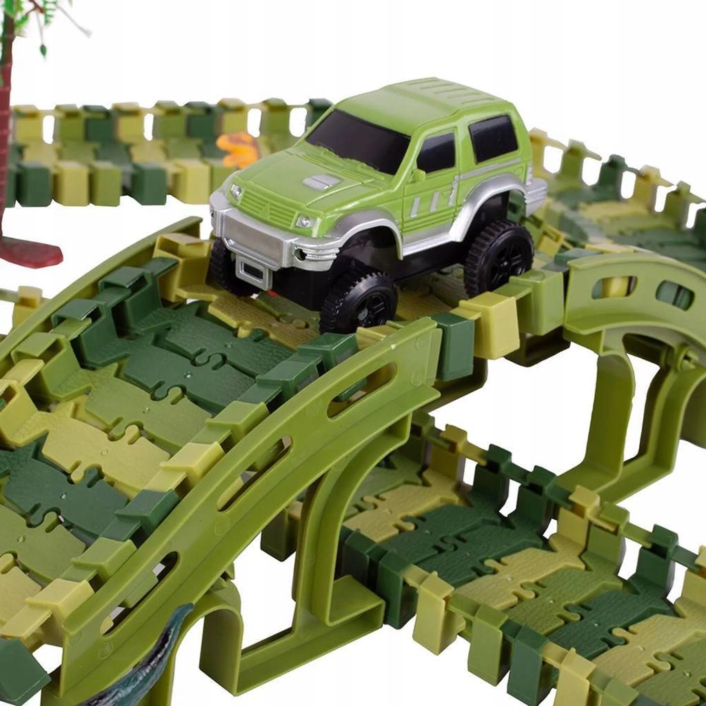 TOR WYŚCIGOWY SAMOCHODOWY PARK DINOZAURÓW TUNELE AUTKO FIGURKI DINO 240el