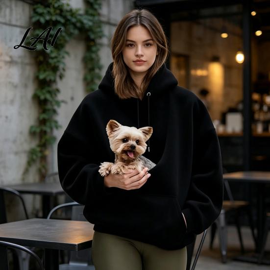 Pet Pouch Hoodie Women Sling Hoodie Oversized Hooded Sweatshirt with Kangaroo Animal Holder Top Pouch Dog Cat Fleece Pullover