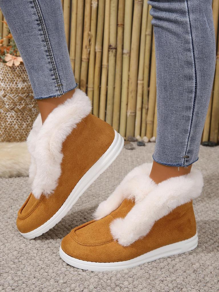 Women's Plus Size Fur-Lined Snow Boots - Cross-Border Winter Style, Short Tube, Thick Furry Cotton Warm Lining