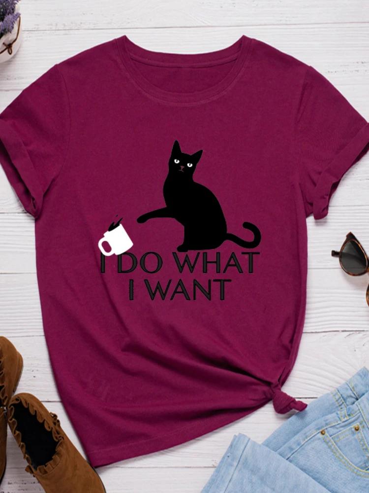 Do What I Want Black Cat Print T Shirt Women Short Sleeve O Neck Loose Tshirt Summer Women Causal Tee Shirt Tops Camisetas Mujer