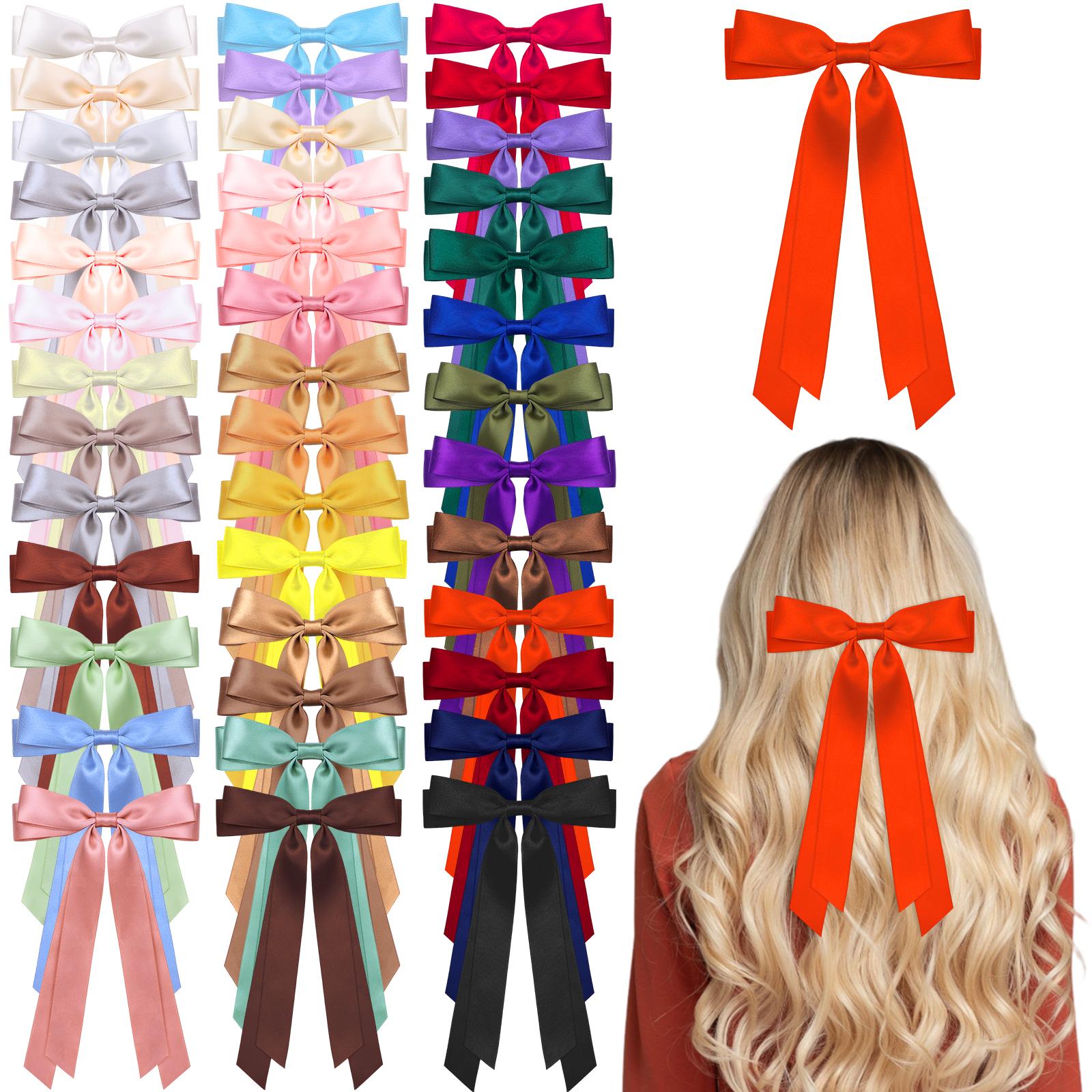 

40Pcs Satin Hair Bows Bulk Big Hair Bows For Women Large H-Air Ribbons Silky Satin Oversized H-Air B-Ows Long Tail For Women Ove синий