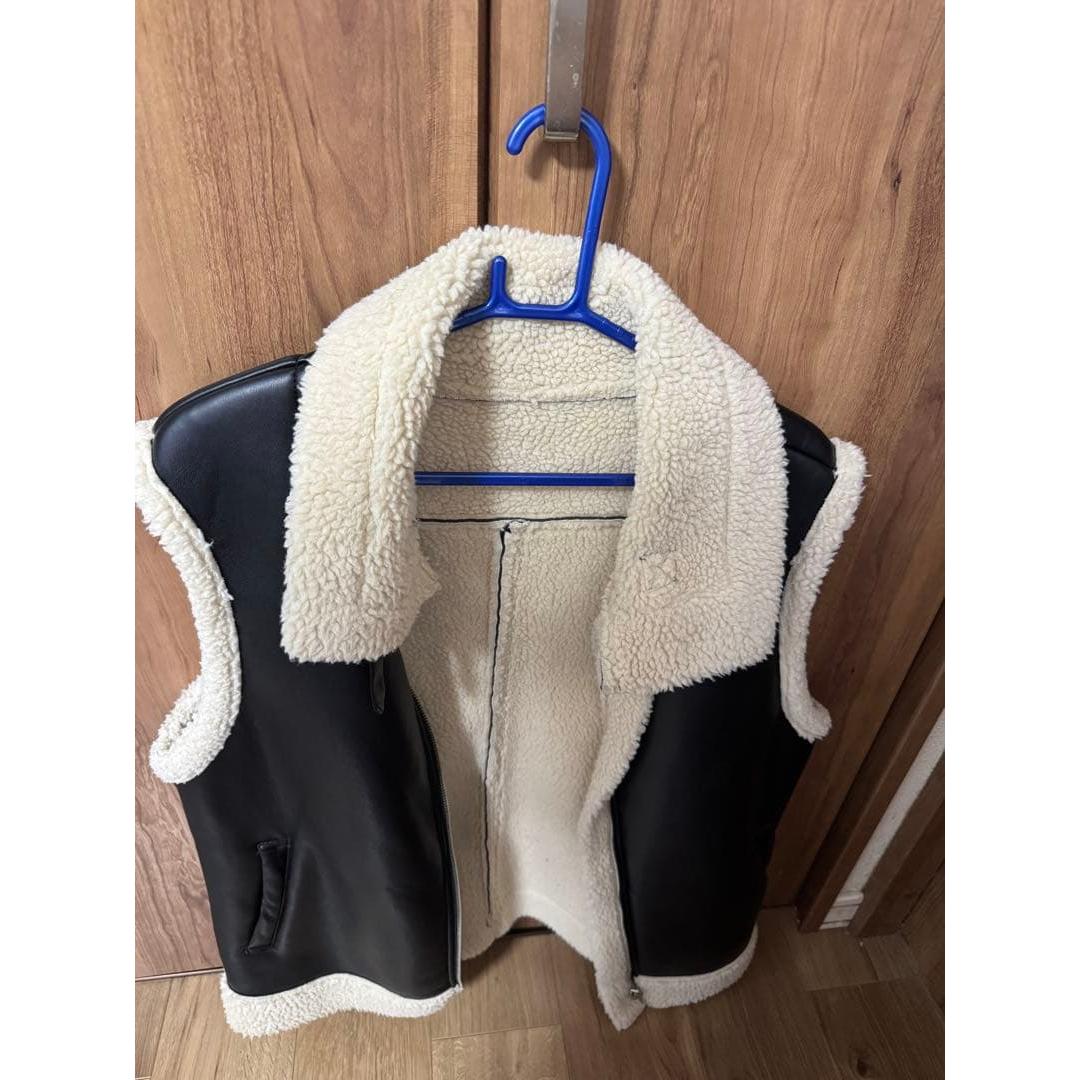 Leather sherpa collarless vest