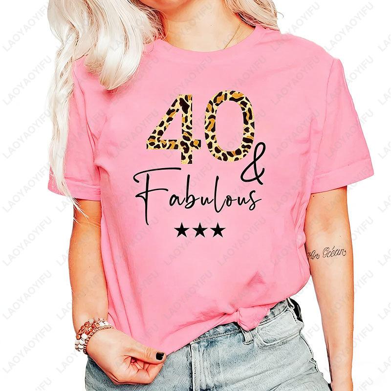 Personalised Custom Leopard Tshirt for Woman 40th Birthday Fabulous Bithday Age Perfect Gift Lovely Fashion Cotton Summer Tops