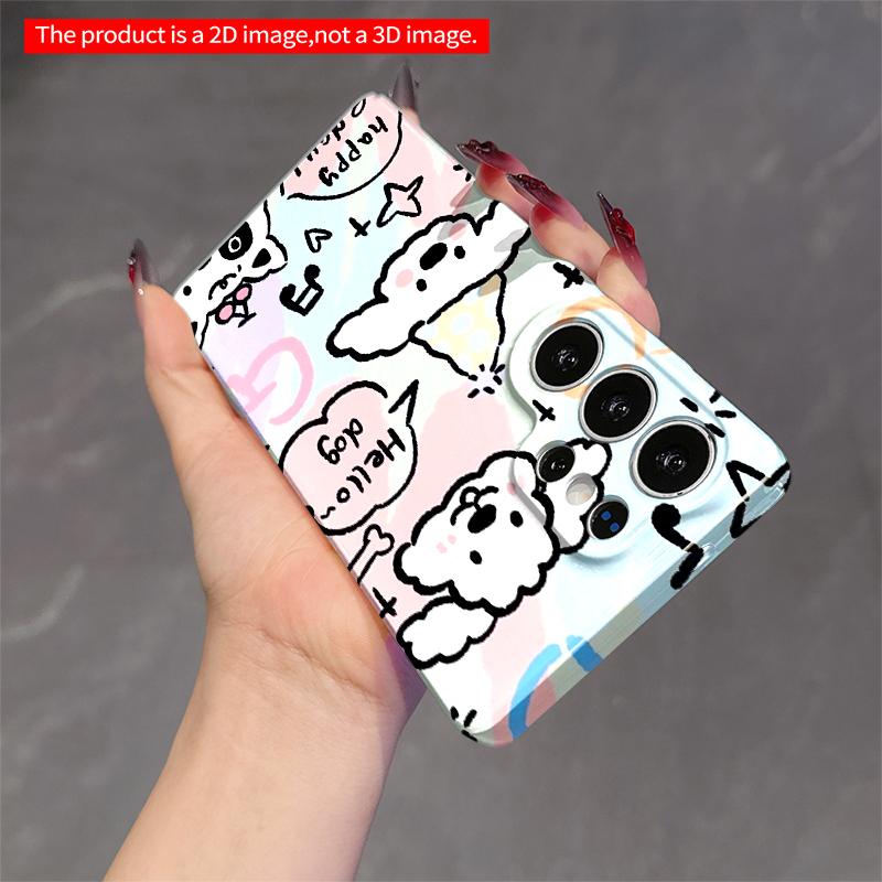 2DFlat Samsung Phone Case Cute Dog & Cat Illustration Phone Case Applicable To Galaxy S22 S23 S24 S25ULTRA S26 A12 A13 A14 A15 A16 A34 A35 A54 A55