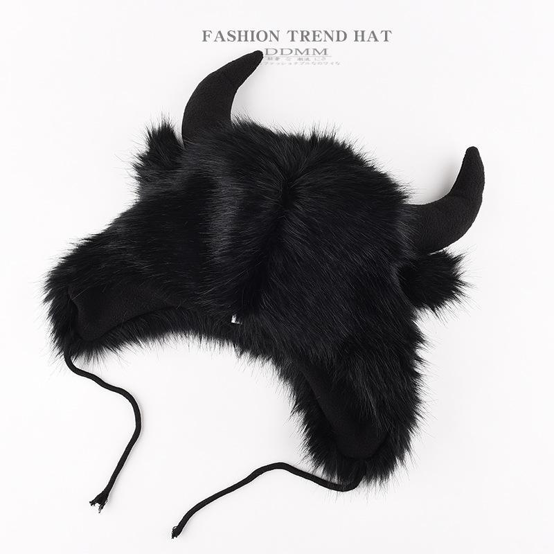 Sombrero Unisex de Búfalo Bisonte Peludo con Cuernos Grueso Cortavientos Cálido Divertido para Regalos de Vacaciones Invierno Uso Diario