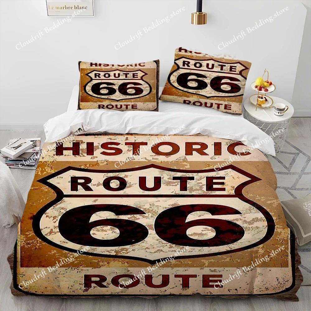 3D Tisk Historická Route 66,Matka silnic,Ložní souprava s přikrývkou,Povlak na peřinu Ložní souprava Prošívaná deka Povlak na polštář,Ložní souprava velikosti king queen