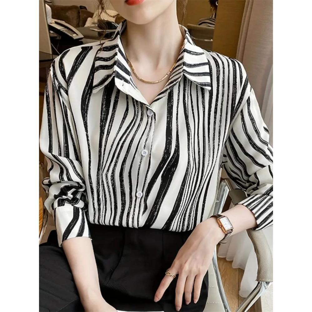 Fashion Luxury Women's Shirts Tops Texture Striped Print Women's Shirts Spring New Long Sleeve Women Business Office Shirt