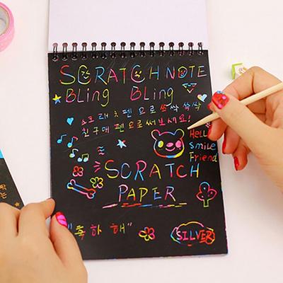 Kids Rainbow Colorful Scratch Art Kit Drawing Painting Paper Notebook with Drawing Stick Gift