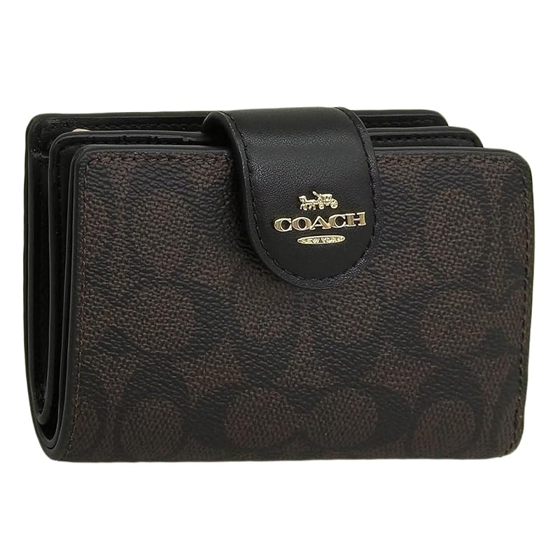

[coach] wallet ladies bifold folding wallet compact outlet brand medium corner zip wallet signature canvas CW786 COACH (WALNUT×BLACK/Brown) [product]