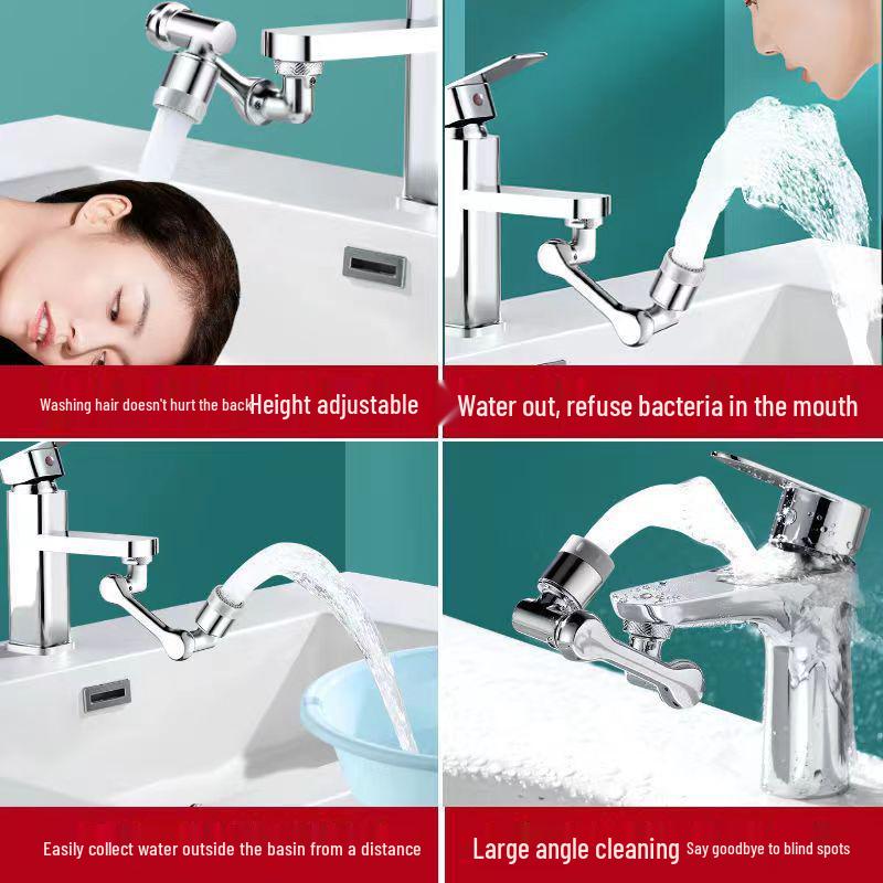 1080° Rotatable Universal Faucet Extension with Splash-Proof Aerator