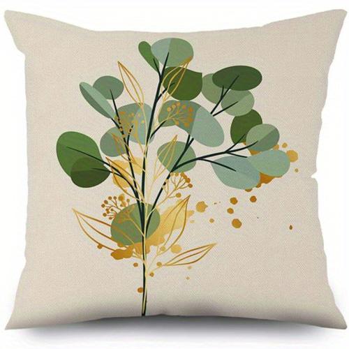 

Home Decor Elegant Green & Gold Leaf Pattern Pillow Covers Pattern Cushion Cover Suitable for Sofa Bedroom Car Pillow Cover 40x40cm 16x16in