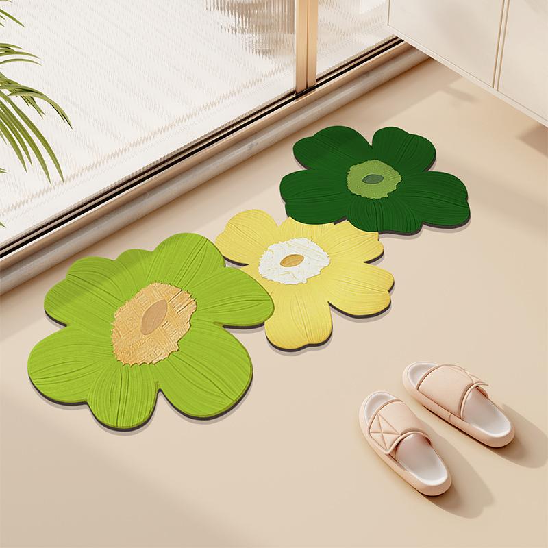 Small Fresh Flowers Diatom Mud Mat Home Bathroom Cute Flower Non-slip Mat Bathroom Absorbent Quick Drying Mat