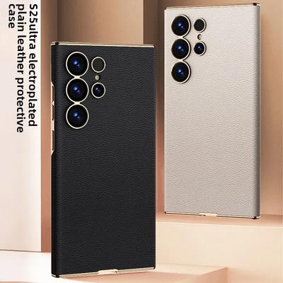 Curved Surface Electroplated Skin Leather Cover for Samsung Galaxy S25 S24 Ultra Plastic Hard Shell Protective Holder Phone Case