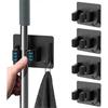 4pcs Stainless Steel Mop And Broom Holder, Wall Mount Self Adhesive Mop Broom Organizer With Utility Hooks