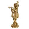 100% Pure Brass Statue Murti Of Lord Krishna Idol Playing Flute, Gold - 10 Inch