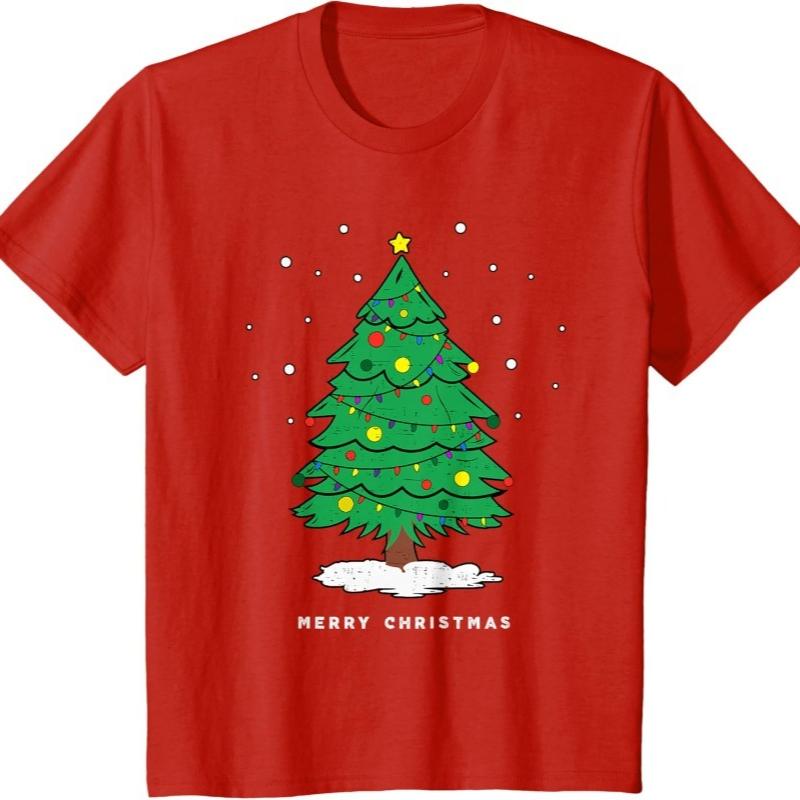 

Retro Christmas Tshirt with Tree Lights Men and Women Crew Neck Short Sleeve Cotton Top All Seasons Casual Fashion Comfortable S