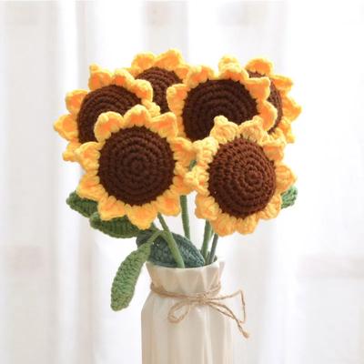 DIY Örgü Buket Gül Çiçek Buketi Ayçiçeği El Örgüsü Sahte Çiçekler Örgü Çiçek Ev Masa Tığ Çiçek Buketleri