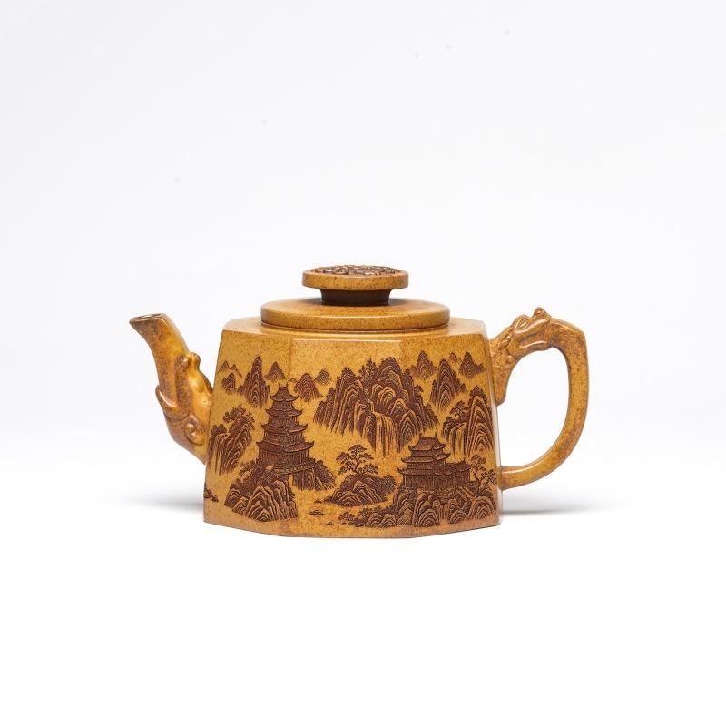 

390ml Retro Yixing Purple Clay Teapots Handmade Landscape Pot Raw Ore Section Mud Kettle Chinese Zisha Tea Set Decoration Gift