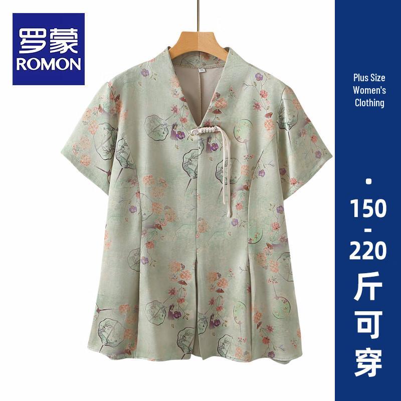 ROMON Women s Plus Size New Chinese Style Short Sleeve T-Shirt 8XL