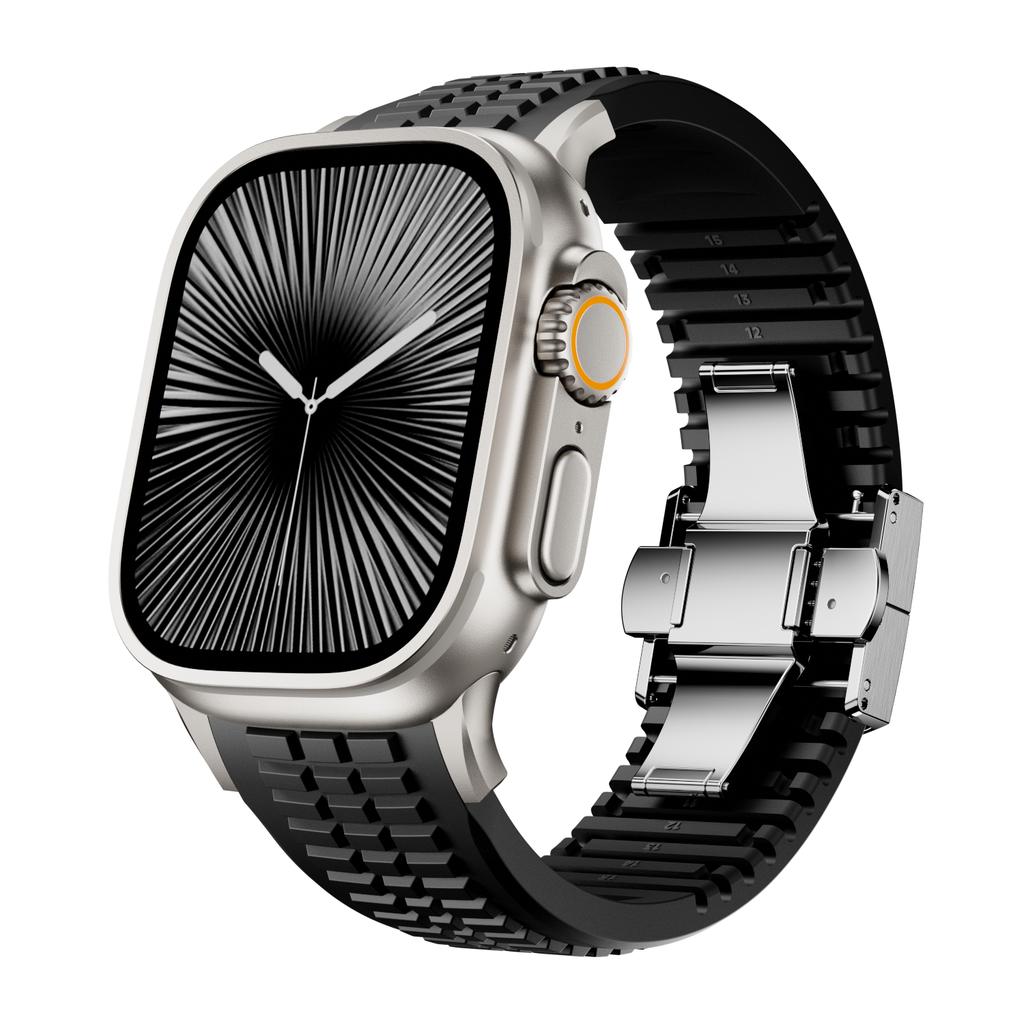 Sports Silicone Band for Apple Watch Ultra 3/2 49mm 46mm 45mm 44mm Luxury Metal Bracelet for iWatch Series 11 10 9 8 7 Se Strap