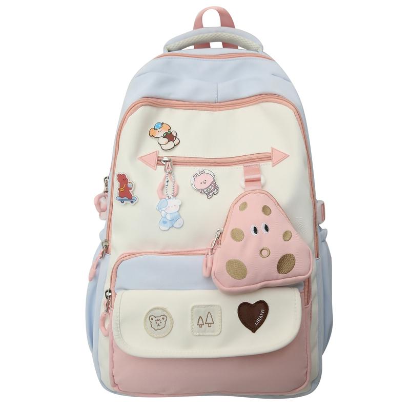 Schoolbag Women's Large Capacity Backpack Student Color Block Backpack with Coin Purse