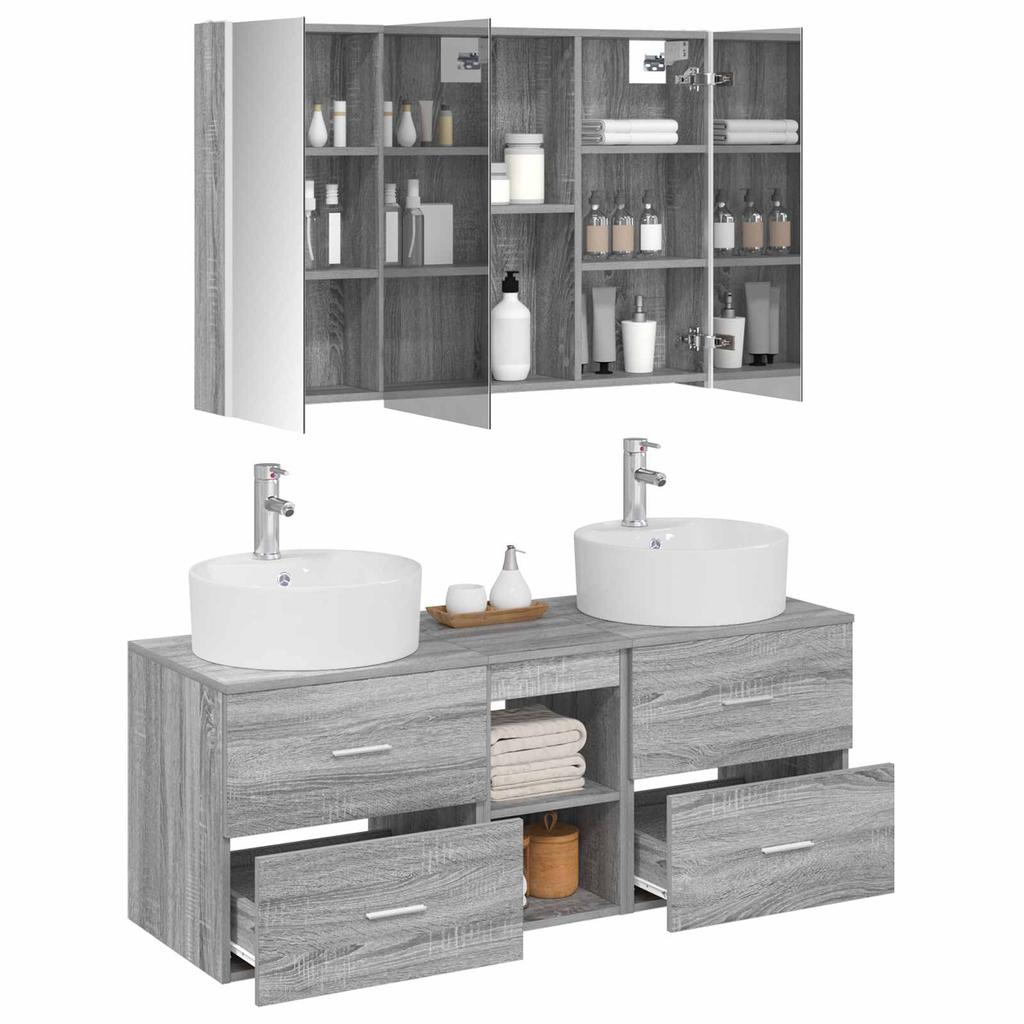 Bathroom Furniture Set 4 Pcs Grey Sonoma Engineered Wood and Glass