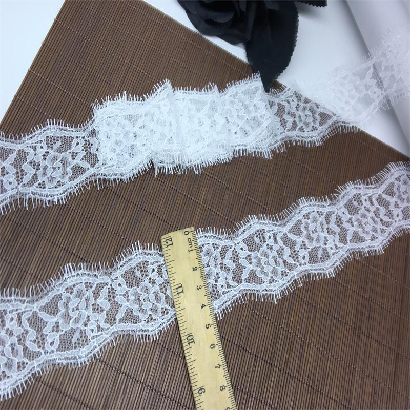 3m x 5cm White Narrow Chantilly Lace, Non-stretch French Eyelash Lace Trim for Sewing, Bra, Underwear, Lingerie, Dress, Garment, Crafting