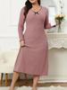 Spring New Arrivals Plus Size Dresses V-Neck Long Sleeve Solid Color Ear Trim Fashion Women's Clothing