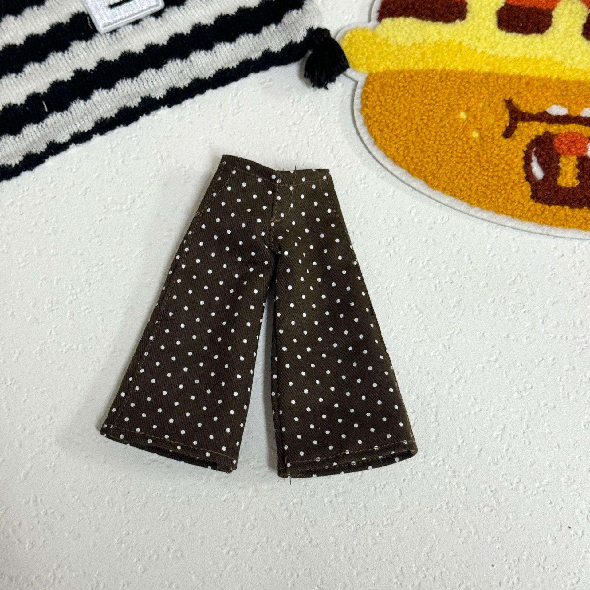 Korean-Style Polka Dot Wide-Leg Doll Jeans - Versatile Outfit for Long-Legged Kitty Dolls
