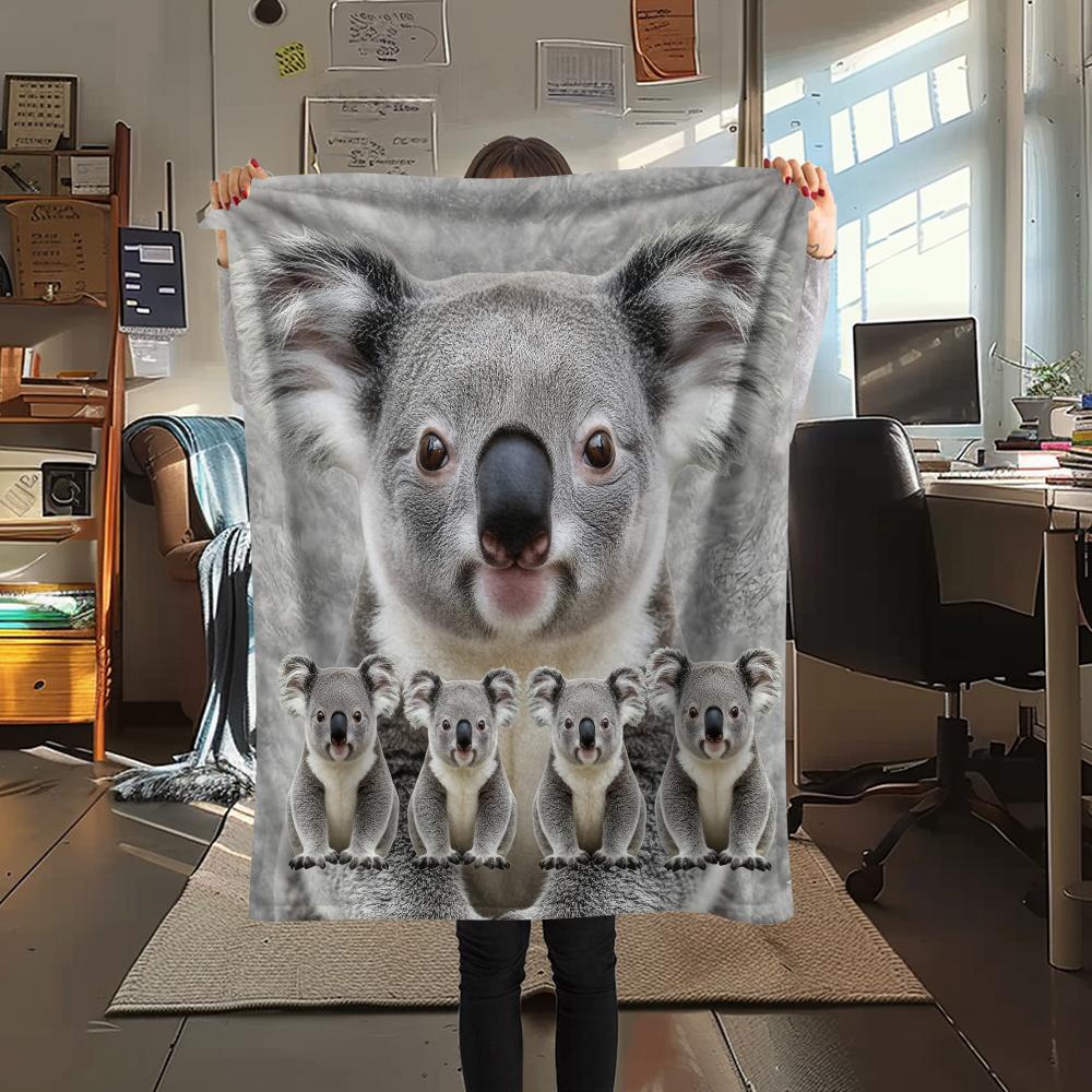 1Pc Koala Mink Print Flannel Blanket, High quality Comfortable for All Seasons, Home Decor, Warmth and Comfort, Perfect for Gifts