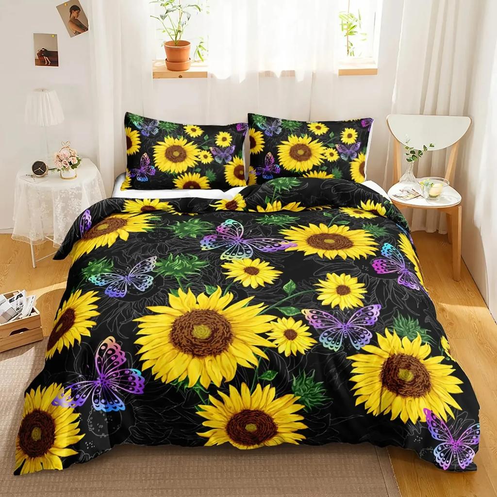 Yellow Flower Sunflower Fields Comfortable Duvet Quilt Cover Pillowcase Bedding Set Children Bedroom Decoration Home Textile