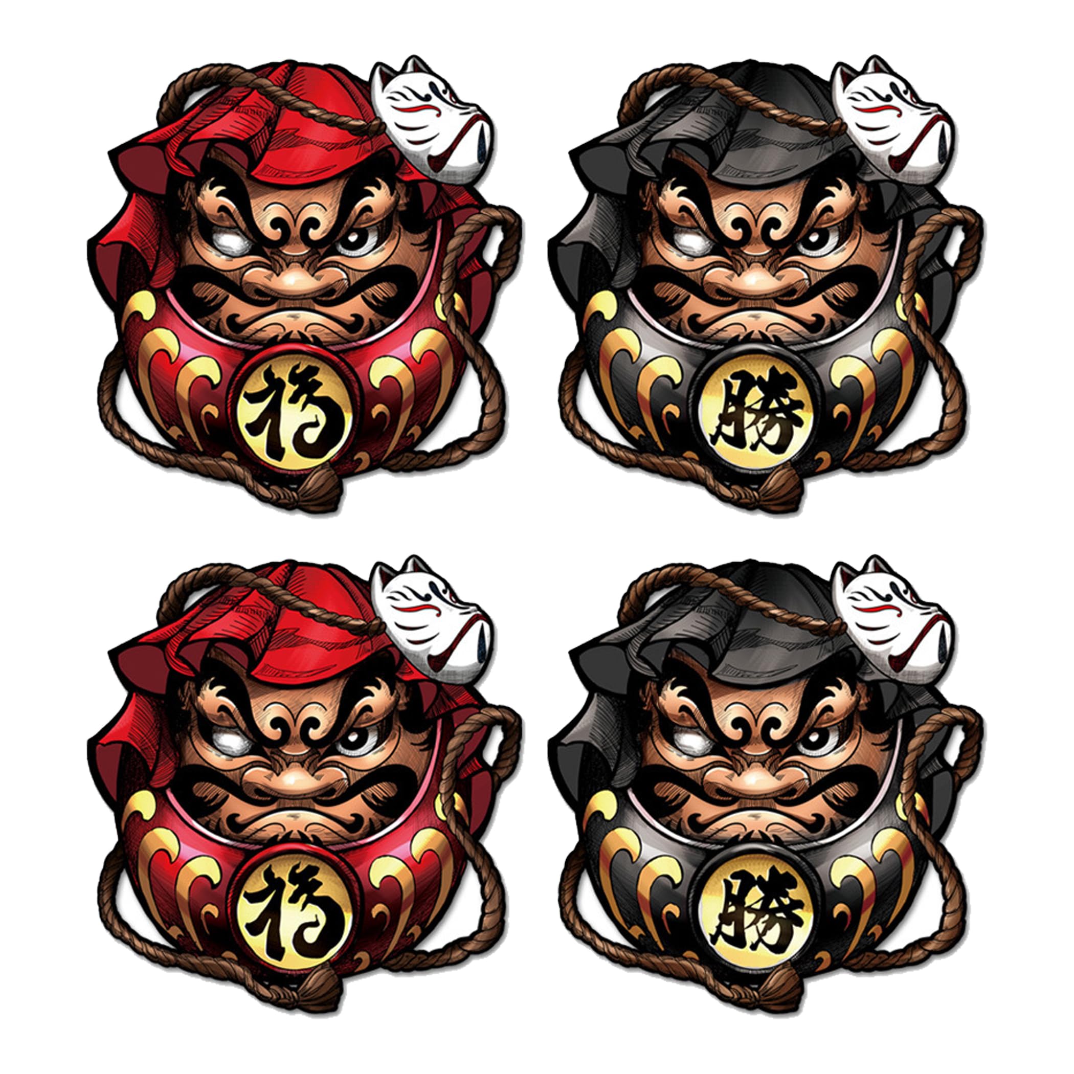 

DAIVARNING Car Stickers Daruma 3D Motorcycle Decoration Stickers 2 Colors Total 4 Pieces Set чёрный