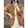 Cardigan Women Stand Neck Sweater Thick Wamth Loose Commuting Top Autumn Winter Trendy Knitted Jacket Office Lady Pocket Coats