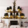 Retro Style Antler Resin With Lampshade Chandelier For Living Room Dining Room  Sweep Gold Spray Paint Indoor Modern Home Decor