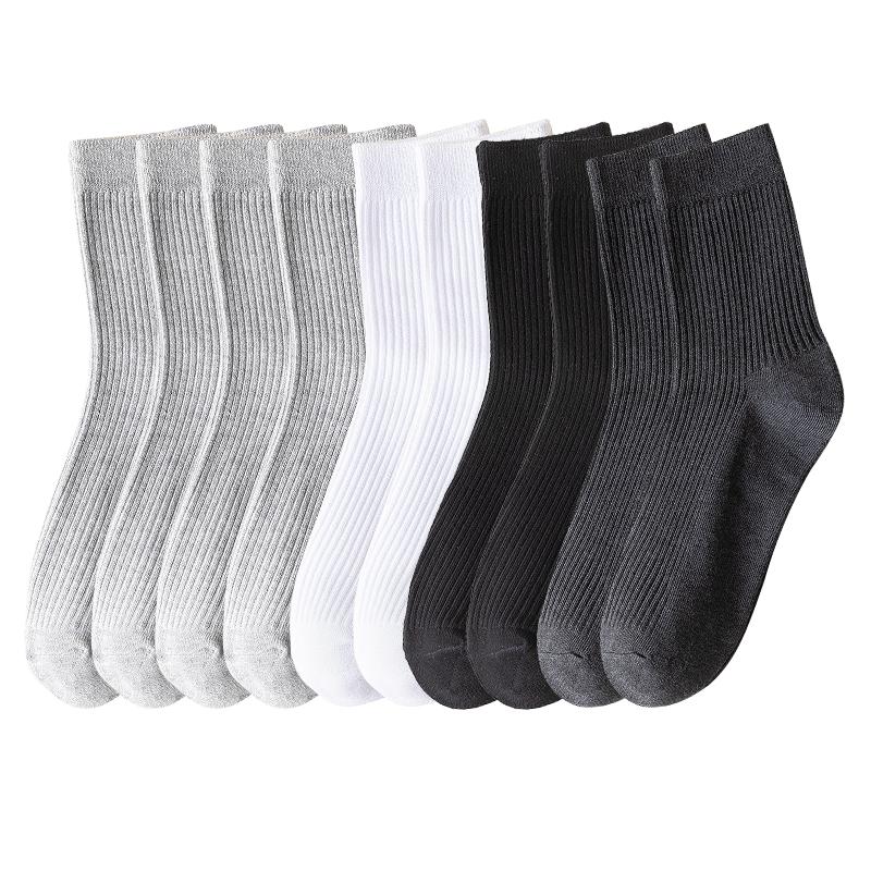 10 Pairs Men's Cotton Striped Socks Breathable All Season Solid Color Business Warm Knit Middle Tube High Quality Socks