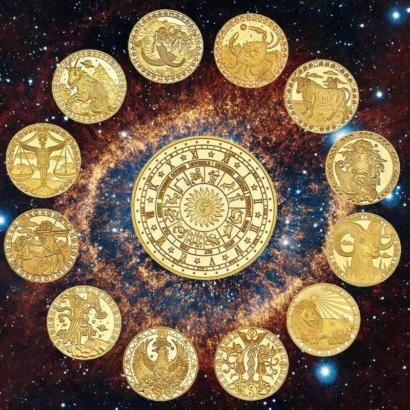 Set of 12 Zodiac Coins, Zodiac Commemorative Coins, Leo Sun God Lucky Coins, Birthday Gifts