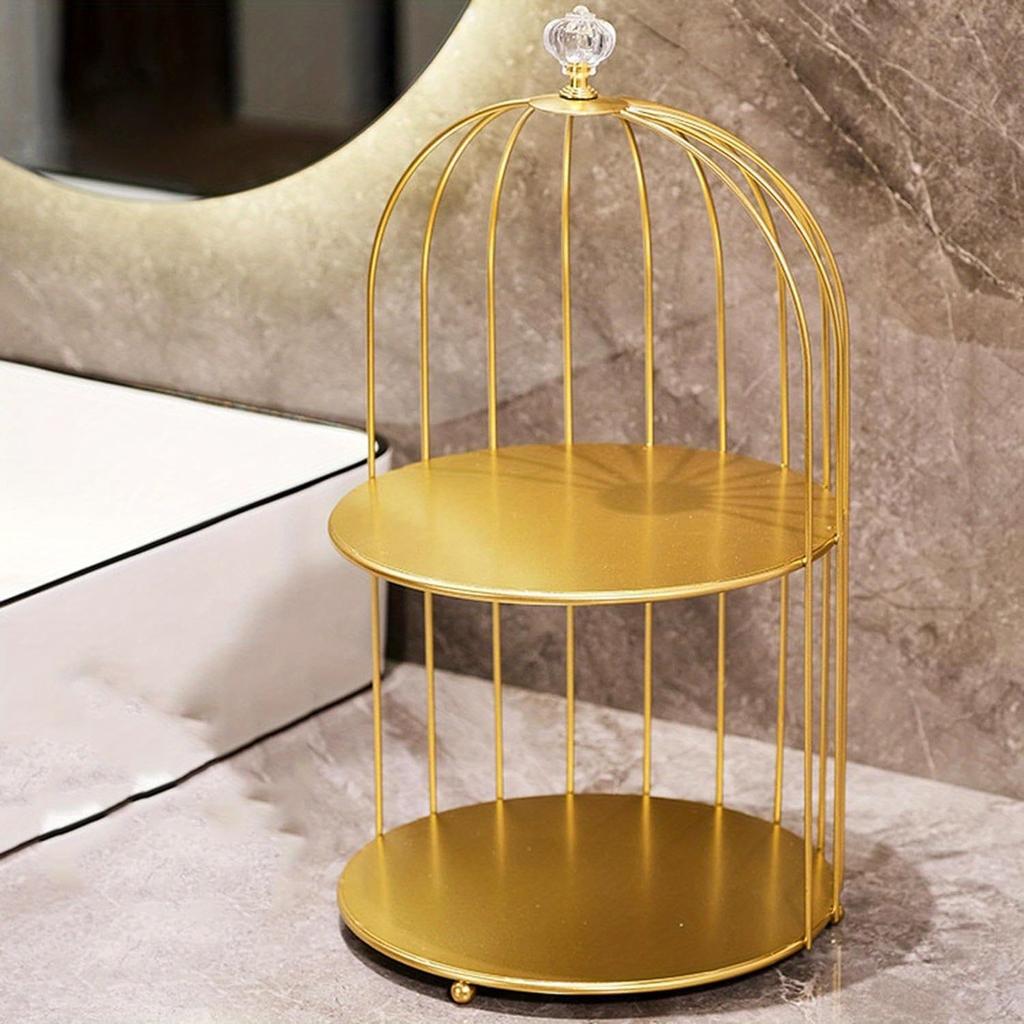 Single/double-layer 1pc Bathroom Skin Care Cosmetics Iron Bird Cage Storage rack,Jewelry Makeup Organizer Storage Rack Suitable for Girls.