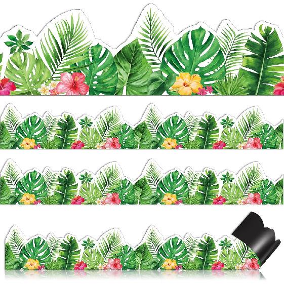 12 Pcs Boho Greenery Magnetic Border Tropical Leaves Bulletin Board Border Greenery Plant Strips Trim Bulletin Board Decorations for Back To School