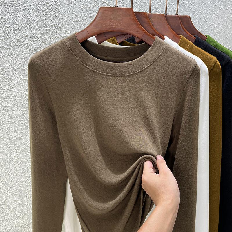 White Top Modal Cotton Crew Neck Bottoming Shirt Summer and Autumn New Long-sleeved T-shirt Imitation Cashmere