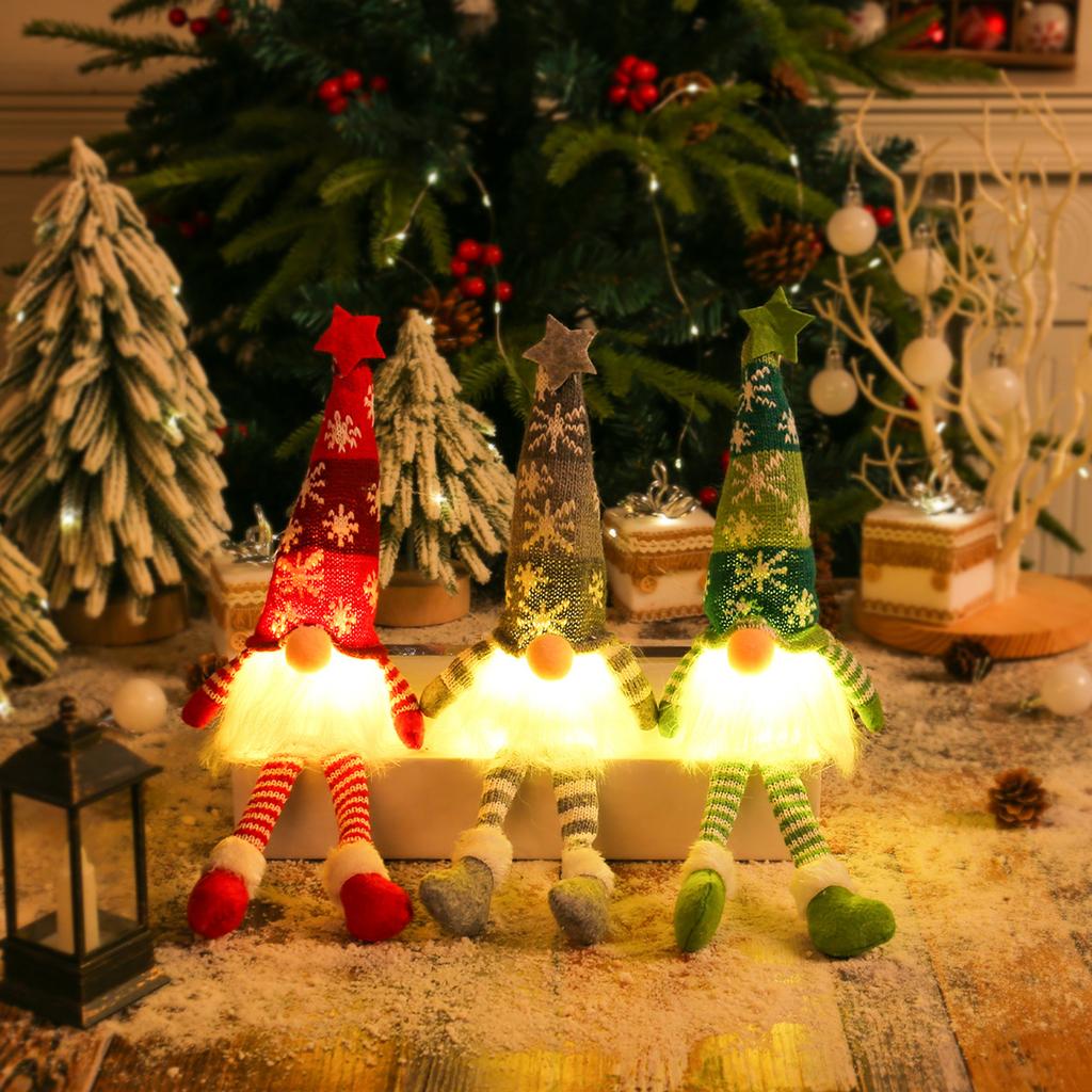 Christmas Gnome Ornaments with LED Light, Hand-Knitted Plush Doll for Tree & Home Decor, Cute Gift for Kids