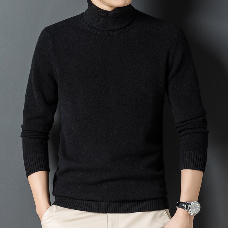 Spring And Autumn Men'S Middle-Aged And Young High Neck Long Sleeve Casual Simple Comfortable Soft Wool Sweater
