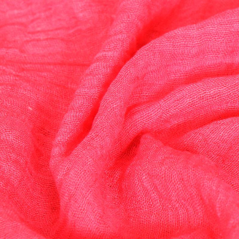 New Fashionable Women's Long Crinkled Cotton Linen Scarf with Tassel Edge - Solid Color Shawl