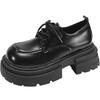Black British style thick heel platform small leather shoes women's 2025 new spring and autumn with skirt round head Mary Jane single shoes