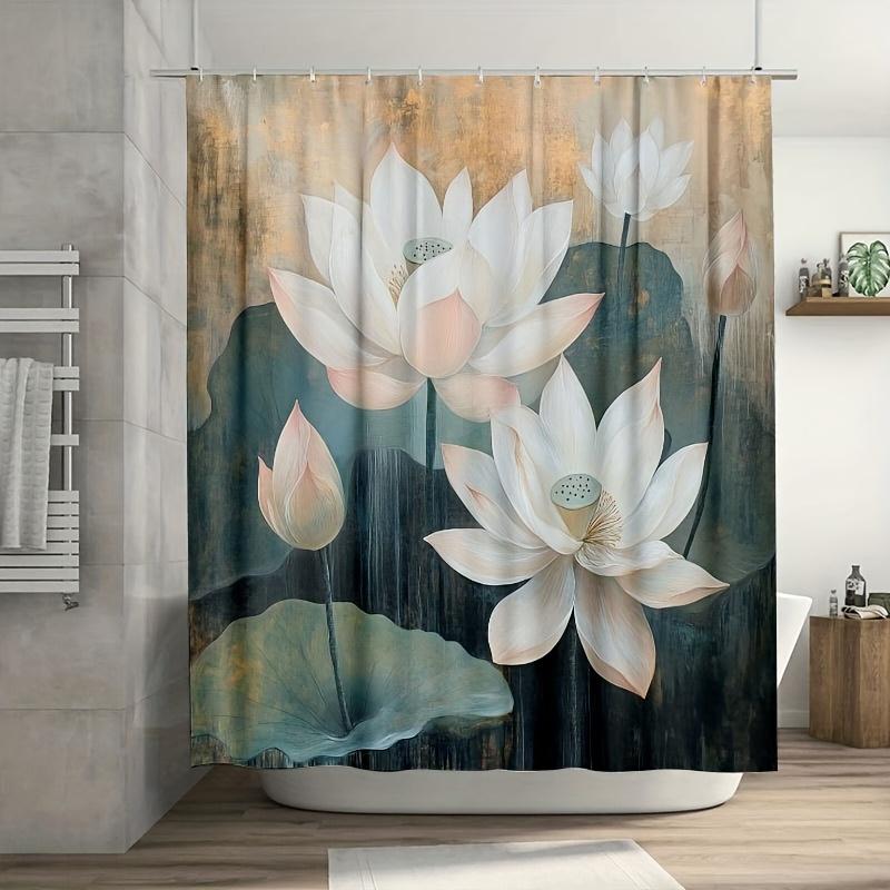 

1Pc Elegant Lotus Flower Shower Curtain, Soft Brushstroke Polyester, Modern Bath/Window Decor, Serene Bathroom Accessories W60H190(CM)-1 Pcs