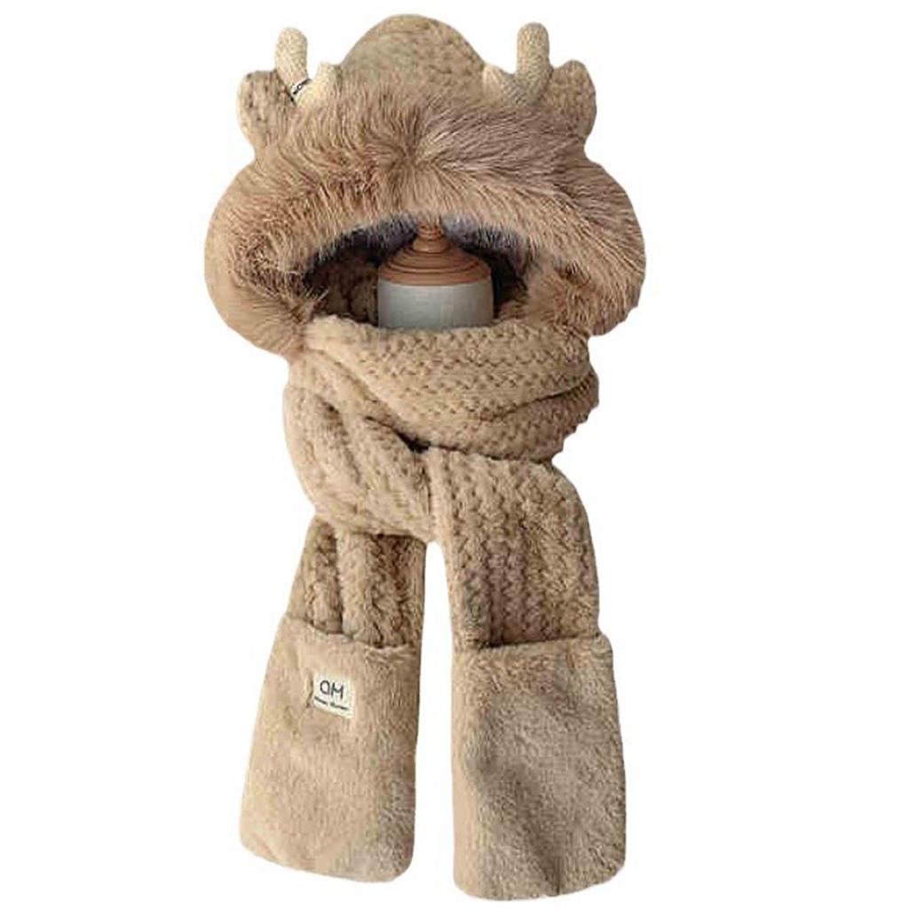 Women Winter Scarf Hat Gloves Set Girl Headwear for Girl Winter Cycling Climbing Skiing Scarf Hat Thick Lining