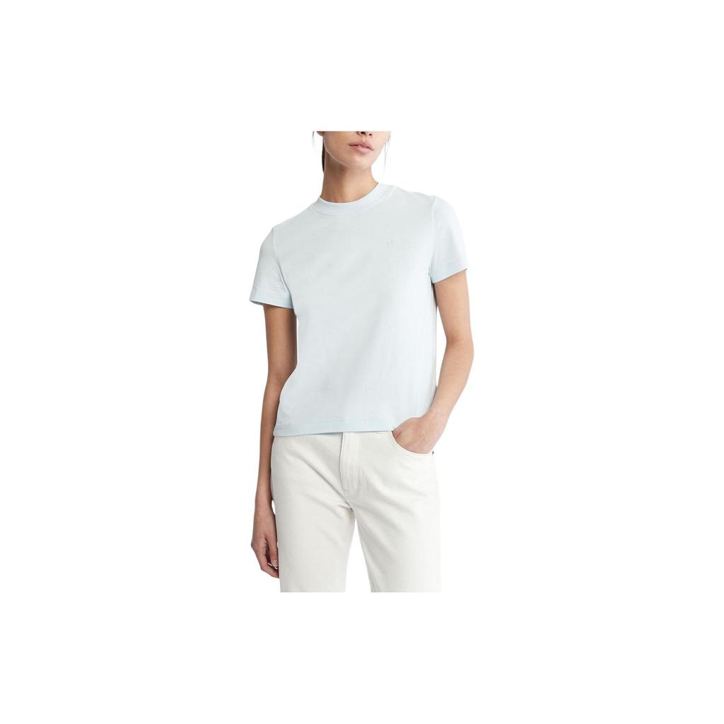 Calvin Klein Jeans Solid Color Round Neck Slim Fit Short Sleeve T-Shirt Women Tops Light-Blue 40WH105-CAY